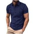 thumbnail image 1 of Fnnxeal Mens Polo Shirts, Casual Collared Button Solid Big and Tall Shirt Summer Dark Blue Polo Shirts for Men Size 2XL, 1 of 2