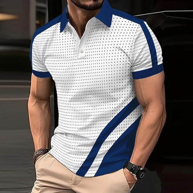 Fnnxeal Mens Polo Shirts, Casual Collared Button Solid Summer Big and Tall Shirt White Polo Shirts for Men Size M