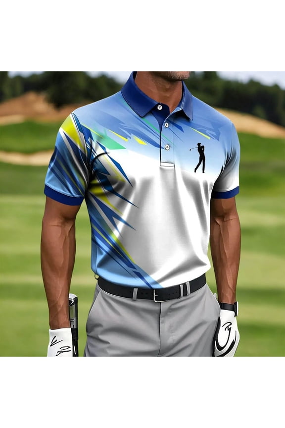 Mens Polo Shirts Casual Golf Graphic Summer Collared Short Sleeve Polo Sky Blue Shirts for Men Size 3XL
