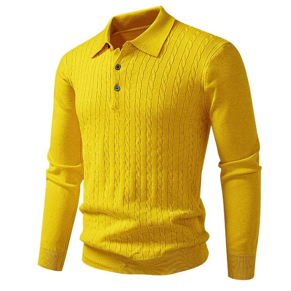 Fnnxeal Mens Polo Shirts Casual Long Sleeve Breathable Collar Fall Winter Yellow Polo Shirts for Men Size 5XL