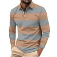 thumbnail image 1 of Fnnxeal Mens Polo Shirts Casual Long Sleeve Collared Fall Winter Button Striped Orange Polo Shirts for Men Size M, 1 of 5