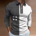 thumbnail image 1 of Fnnxeal Mens Polo Shirts Casual Striped Fall Winter Collared Long Sleeve Zipper Dark Gray Polo Shirts for Men Size L, 1 of 3