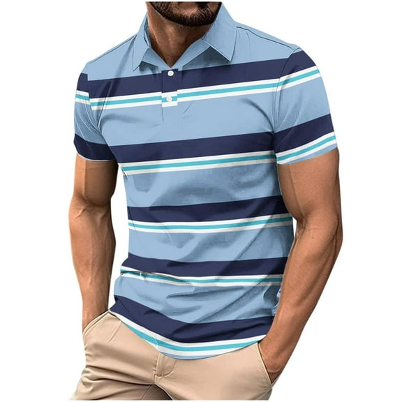 Fnnxeal Mens Polo Shirts, Casual Summer Big and Tall Shirt Collared Light Blue Polo Shirts for Men Size 4XL