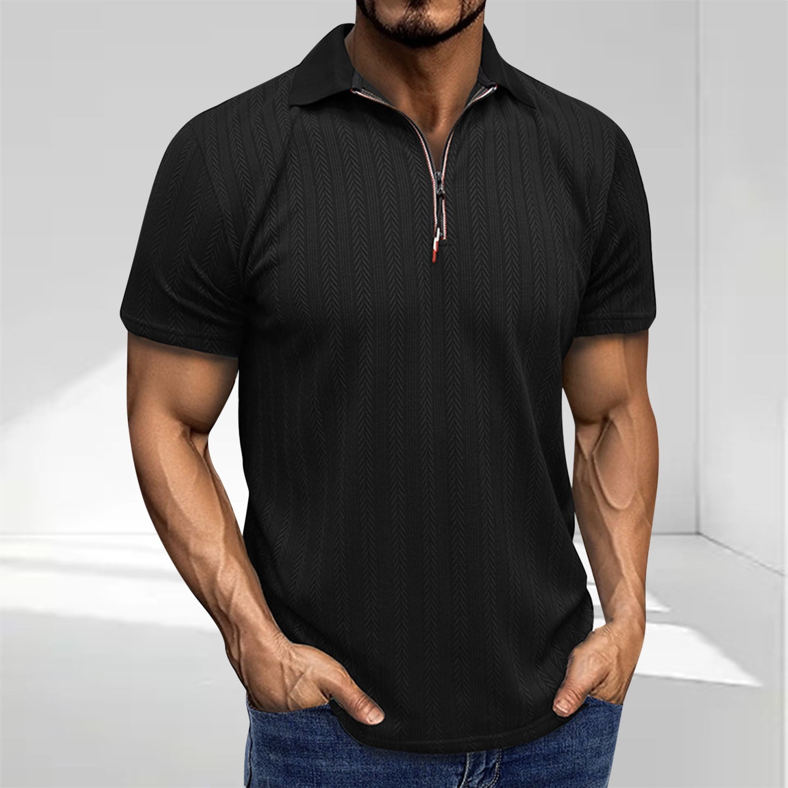 Men's Full Size Classic Zip Collar Short Sleeve Polo Shirt Plus Size