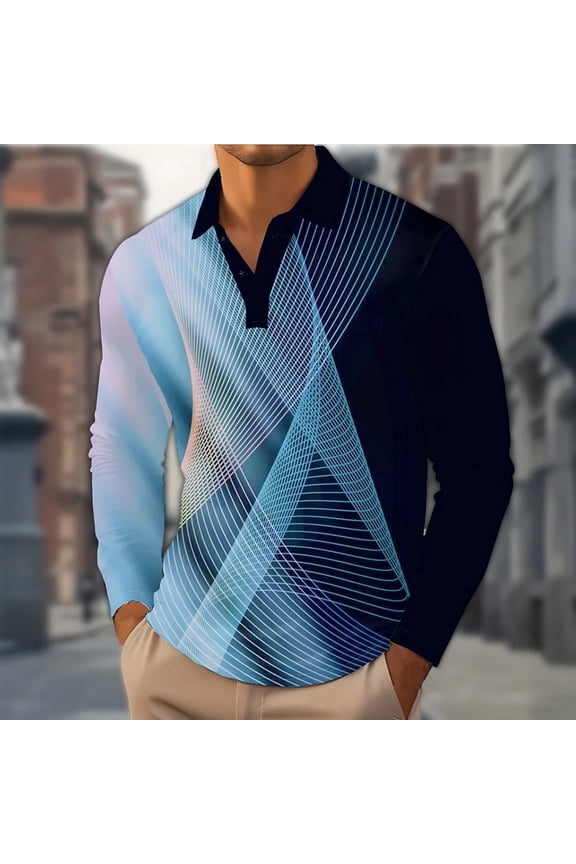 Mens Polo Shirts Collar Breathable Casual Fall Winter Long Sleeve Light Blue Polo Shirts for Men Size M