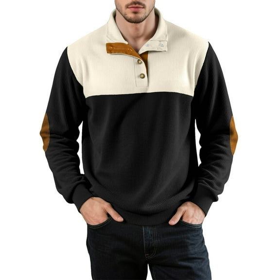 Fnnxeal Mens Polo Shirts Collar Long Sleeve Fall Winter Casual Breathable Black Polo Shirts for Men Size S