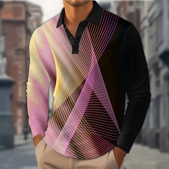 Fnnxeal Mens Polo Shirts Collar Long Sleeve Fall Winter Casual Breathable Hot Pink Polo Shirts for Men Size 3XL