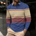 thumbnail image 1 of Fnnxeal Mens Polo Shirts Collared Fall Winter Zipper Casual Striped Long Sleeve Dark Blue Polo Shirts for Men Size 3XL, 1 of 5