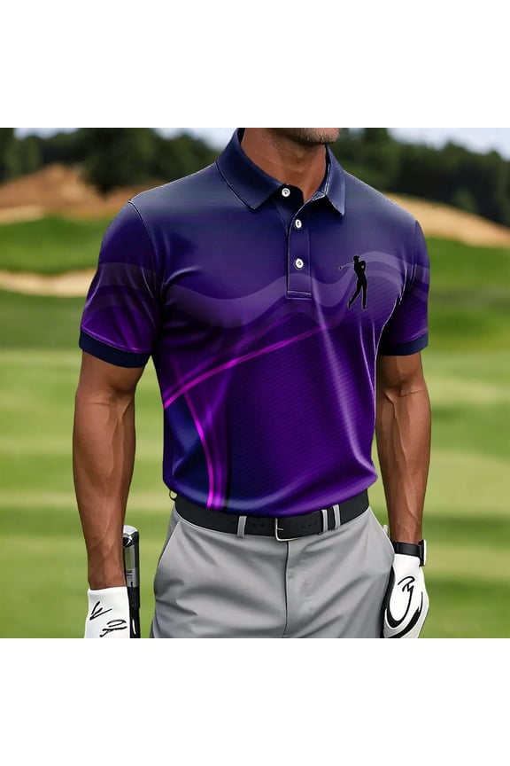 Mens Polo Shirts Collared Golf Summer Graphic Short Sleeve Casual Polo Purple Shirts for Men Size 2XL