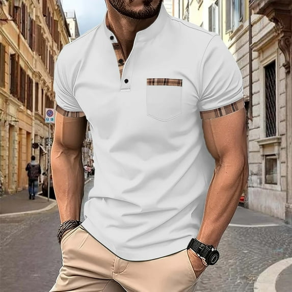 Fnnxeal Mens Polo Shirts, Collared Lightweight Solid Summer Casual Shirt With Short Sleeves Shirt for Men White