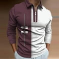 thumbnail image 1 of Fnnxeal Mens Polo Shirts Collared Long Sleeve Fall Winter Striped Zipper Casual Wine Polo Shirts for Men Size 2XL, 1 of 3