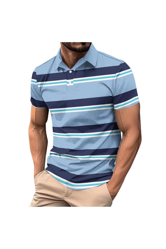Mens Polo Shirts, Collared Summer Casual Big and Tall Shirt Light Blue Polo Shirts for Men Size L