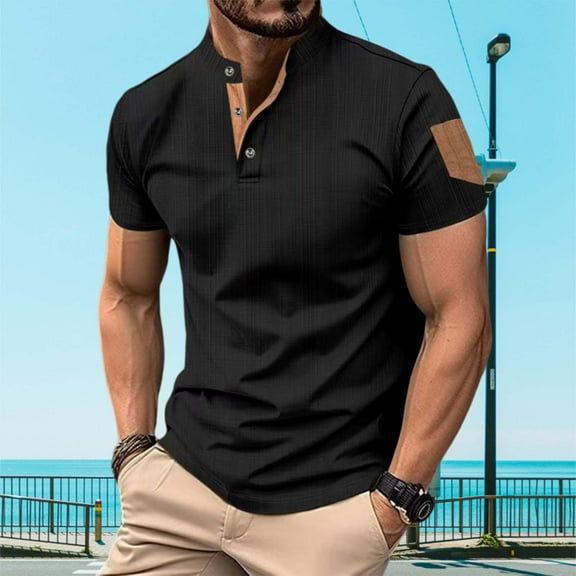 Fnnxeal Mens Polo Shirts, Collared Summer Casual Shirt With Short Sleeves Solid Lightweight Shirt for Men Black