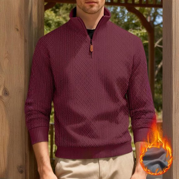 Fnnxeal Mens Polo Shirts Fall Winter Collar Breathable Casual Long Sleeve Wine Polo Shirts for Men Size S