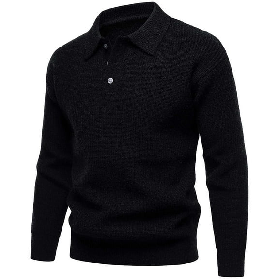 Fnnxeal Mens Polo Shirts Fall Winter Long Sleeve Casual Breathable Collar Black Polo Shirts for Men Size M