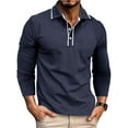 thumbnail image 1 of Fnnxeal Mens Polo Shirts Fall Winter Long Sleeve with Pocket Cotton Button Casual Dark Blue Lightweight Polos Shirts for Men Size 2XL, 1 of 7
