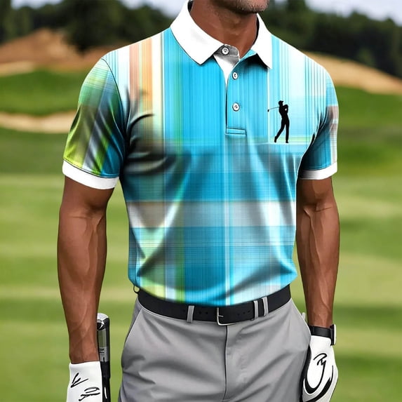 Fnnxeal Mens Polo Shirts Golf Graphic Collared Summer Short Sleeve Casual Polo Sky Blue Shirts for Men Size L