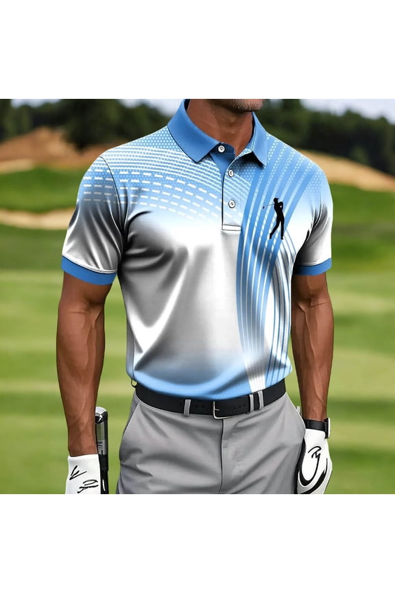 Mens Polo Shirts Golf Summer Casual Graphic Collared Short Sleeve Polo Sky Blue Shirts for Men Size 2XL