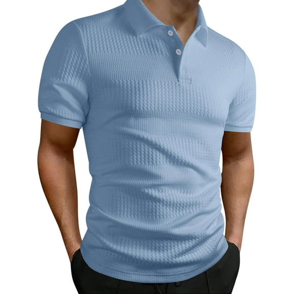 Fnnxeal Mens Polo Shirts Lightweight Casual Button Summer Collared Short Sleeve Light Blue Polo Shirts for Men Size 2XL