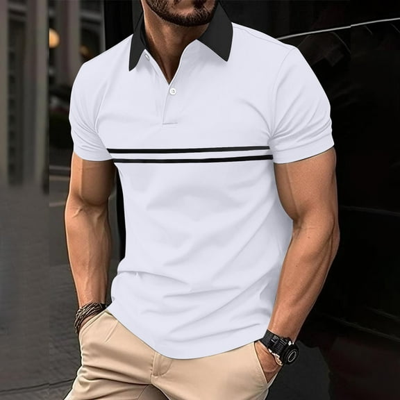 Fnnxeal Mens Polo Shirts, Lightweight Summer Casual Button Short Sleeve White Polo Shirts for Men Size XL