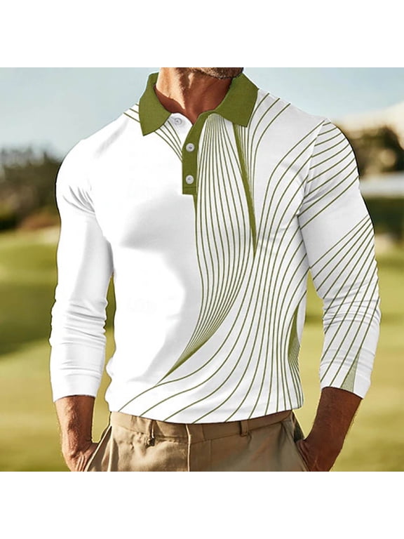 Mens Polo Shirts Long Sleeve Breathable Casual Collar Fall Winter Army Green Polo Shirts for Men Size M