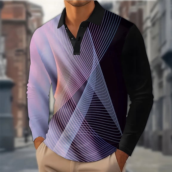 Fnnxeal Mens Polo Shirts Long Sleeve Fall Winter Breathable Collar Casual Purple Polo Shirts for Men Size 3XL