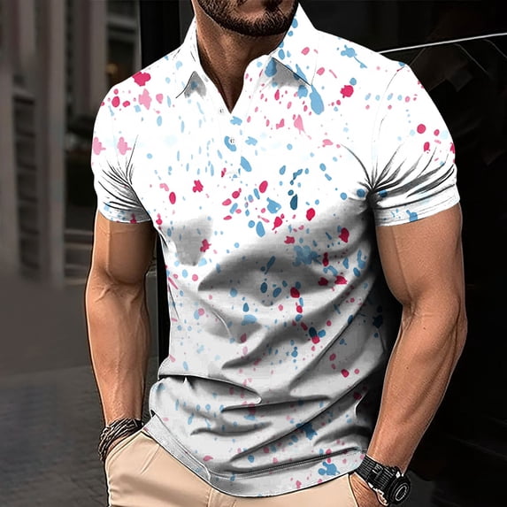 Fnnxeal Mens Polo Shirts Print Casual Collared Short Sleeve Summer Golf Multicolor Polo Shirts for Men Size 3XL