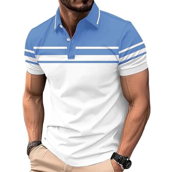 Fnnxeal Mens Polo Shirts Pullover Short Sleeve Casual Collared Summer Button Polo Blue Shirts for Men Size 3XL