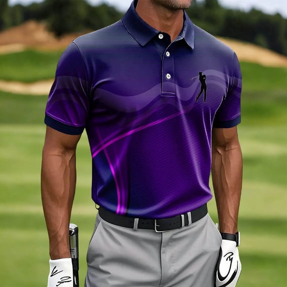 Fnnxeal Mens Polo Shirts Short Sleeve Casual Golf Collared Summer Graphic Polo Purple Shirts for Men Size XL