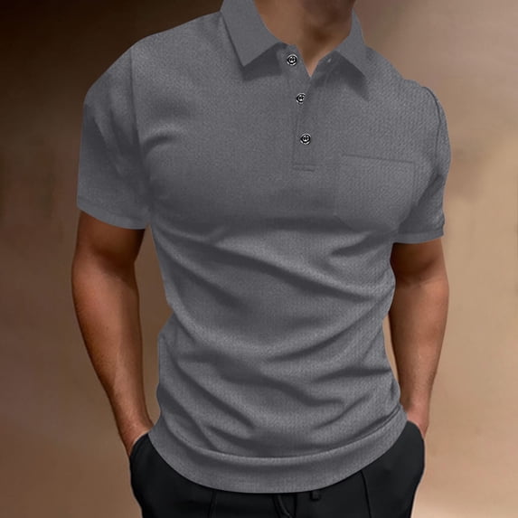 Fnnxeal Mens Polo Shirts, Solid Big and Tall Shirt Collared Summer Button Casual Gray Polo Shirts for Men Size S