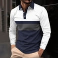 thumbnail image 1 of Fnnxeal Mens Polo Shirts Striped Button Fall Winter Casual Long Sleeve Collared Navy Polo Shirts for Men Size 2XL, 1 of 5