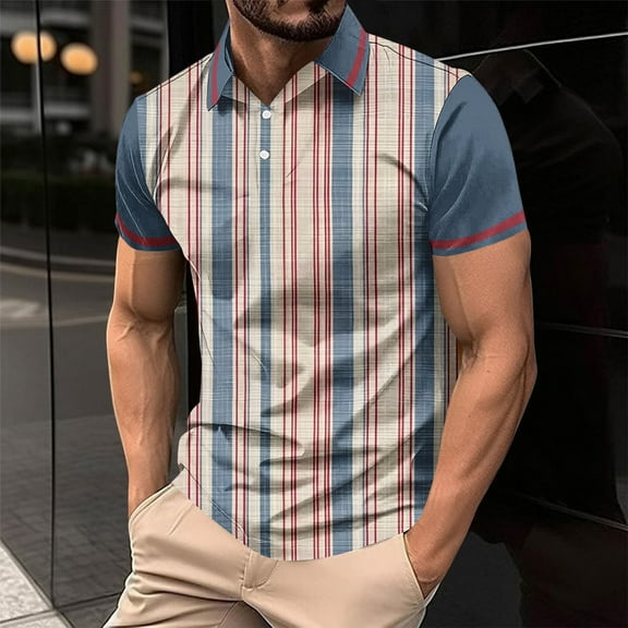 Fnnxeal Mens Polo Shirts, Striped Collared Big and Tall Shirt Casual Summer Navy Polo Shirts for Men Size 3XL