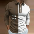 thumbnail image 1 of Fnnxeal Mens Polo Shirts Striped Fall Winter Zipper Collared Casual Long Sleeve Brown Polo Shirts for Men Size S, 1 of 3