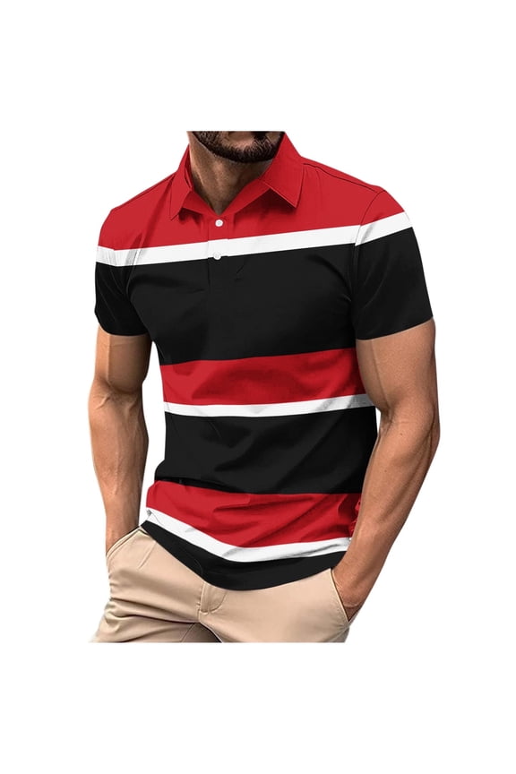 Mens Polo Shirts, Summer Big and Tall Shirt Collared Casual Red Polo Shirts for Men Size 2XL