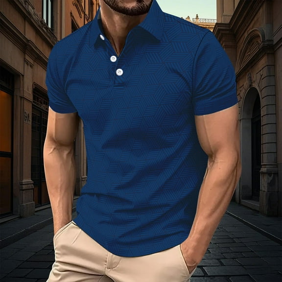Fnnxeal Mens Polo Shirts, Summer Casual Shirt With Short Sleeves Collared Solid Lightweight Shirt for Men Navy