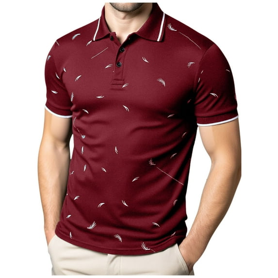 Fnnxeal Mens Polo Shirts, Summer Casual Solid Short Sleeved Big and Tall Shirt Collared Wine Polo Shirts for Men Size M