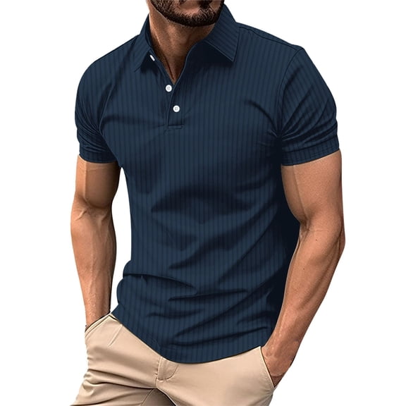 Fnnxeal Mens Polo Shirts, Summer Casual Solid Short Sleeved Collared Big and Tall Shirt Navy Polo Shirts for Men Size L