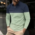 thumbnail image 1 of Fnnxeal Mens Polo Shirts Zipper Striped Collared Fall Winter Casual Long Sleeve Green Polo Shirts for Men Size L, 1 of 5