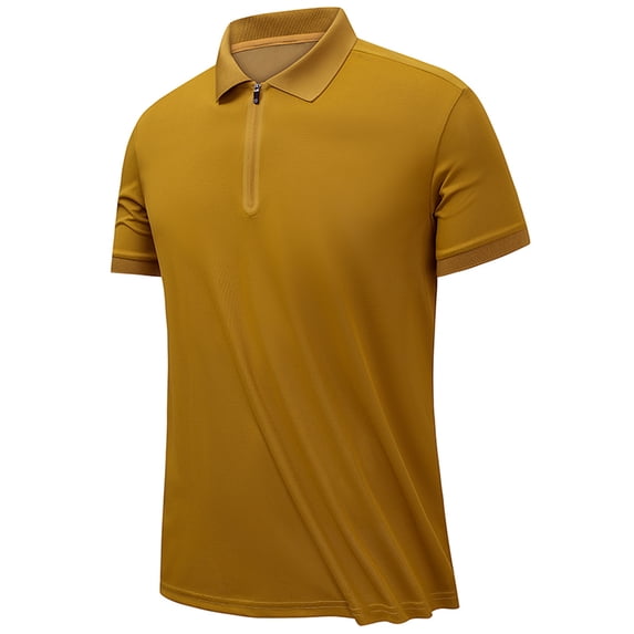 Fnnxeal Mens Quick Dry Performance Polo Shirt Half Zip Moisture Wicking UV Protection Golf Activewear Slim Fit 4-Way Stretch Nylon Spandex Breathable Mustard Yellow,Size XL