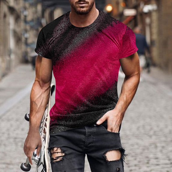 Fnnxeal Mens Red Metallic Glitter Color Block Gradient Muscle Fit Short Sleeve Crew Neck T-Shirt Streetwear Party Club M-7XL,Size M