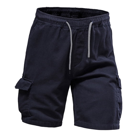 Fnnxeal Mens Relaxed Fit 100% Cotton Cargo Shorts Elastic Waist with Drawstring Multi-Pocket Utility Shorts for Outdoor Hiking Work Casual Navy,Size 3XL