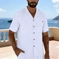 thumbnail image 1 of Fnnxeal Mens Short Sleeve Linen Shirt for Men - White Camp Collar Button Down, Relaxed Fit Breathable Casual Summer & Vacation Top,Size M, 1 of 9