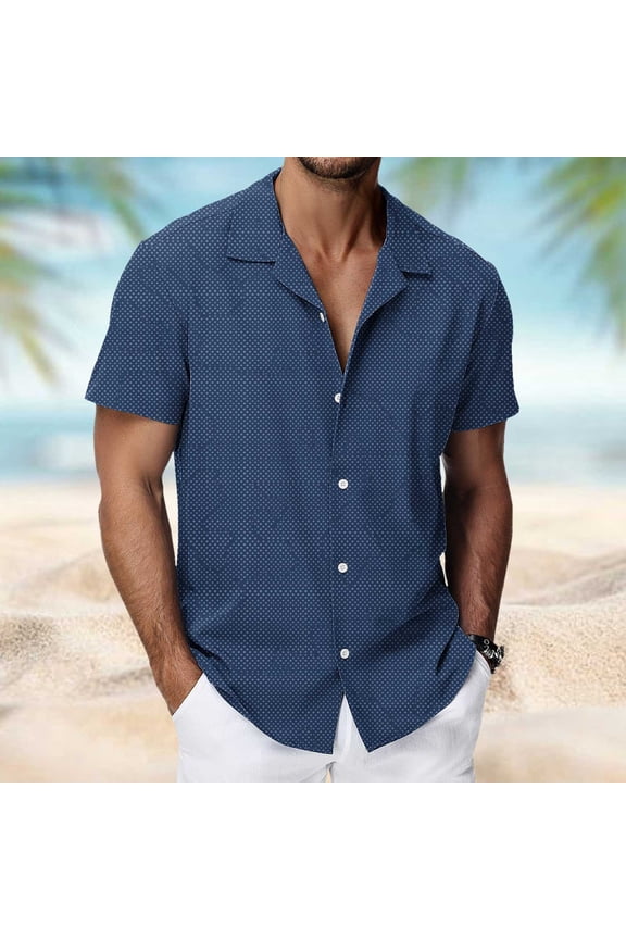 Mens Short Sleeve Polka Dot Shirt Button Up Casual Stretch Wrinkle-Resistant Relaxed Fit Vacation Resort Wear, Multicolor,Size XL