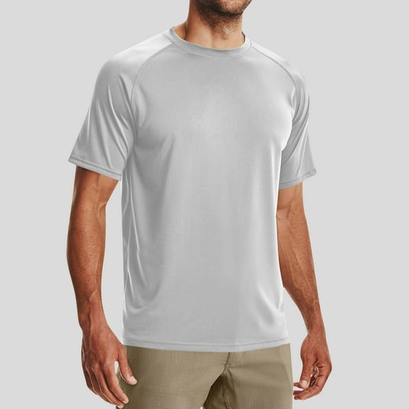 Fnnxeal Mens Short Sleeve Shirts Big and Tall Shirt Summer Shirts for Men Solid Men's Crew Neck Shirt Gray Casual Tshirt L