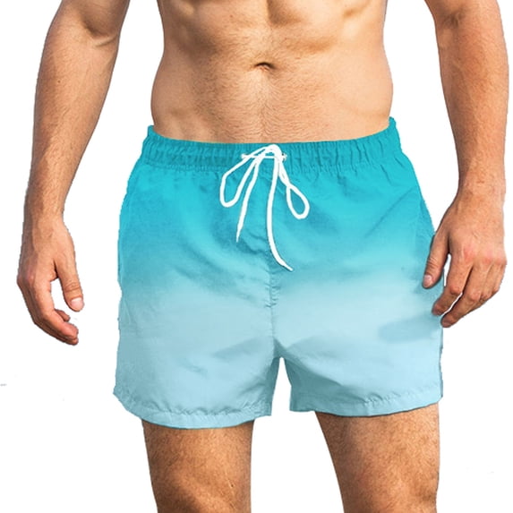 Fnnxeal Mens Sky Blue Ombre Swim Trunks Quick Dry Board Shorts with Pockets Elastic Drawstring Beach Swimwear,Size 2XL