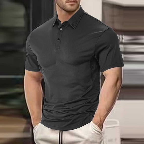 Fnnxeal Mens Slim Fit Performance Polo Shirt Quick Dry Moisture Wicking Wrinkle Free Short Sleeve Black Golf Casual Top,Size M