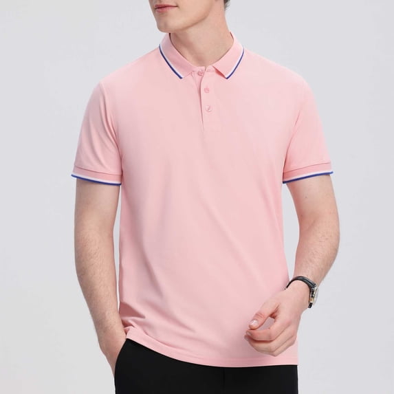 Fnnxeal Mens Slim Fit Performance Polo Shirt Short Sleeve Moisture Wicking Quick Dry Breathable 100% Polyester Wrinkle Resistant Contrast Piping Pink S-4XL,Size XL