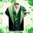 thumbnail image 1 of Fnnxeal Mens St. Patrick's Day Button Down Shirt Faux Vest Print Four Leaf Clover Shamrock Green Black Relaxed Fit Stretch 95 Polyester 5 Spandex,Size 3XL, 1 of 6