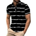 thumbnail image 1 of Fnnxeal Mens Striped Polo Shirt Slim Fit Short Sleeve Moisture Wicking Quick Dry Casual Work Black,Size L, 1 of 4