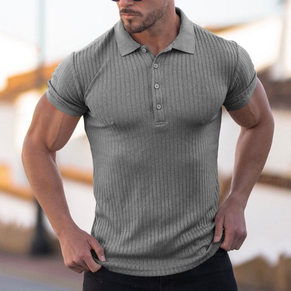 Fnnxeal Mens Summer Shirts for Polo, Short Sleeve Casual Tees Big and Tall Polo Shirt for Men Button Solid Collared Shirt Gray T-Shirt 4XL